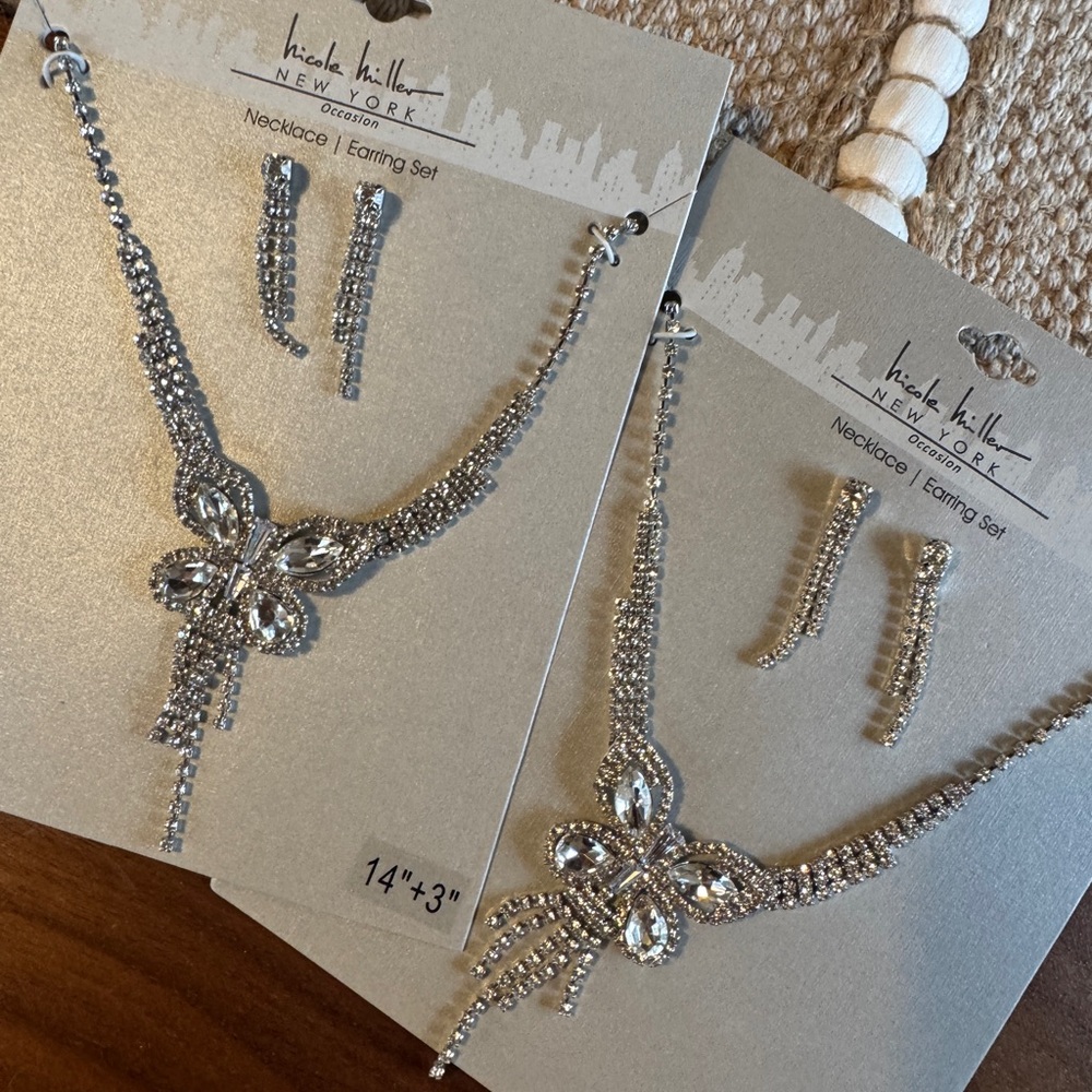 Nicole Miller Rhinestone Butterly BRIDESMAIDS Necklace and Earring Set of 2